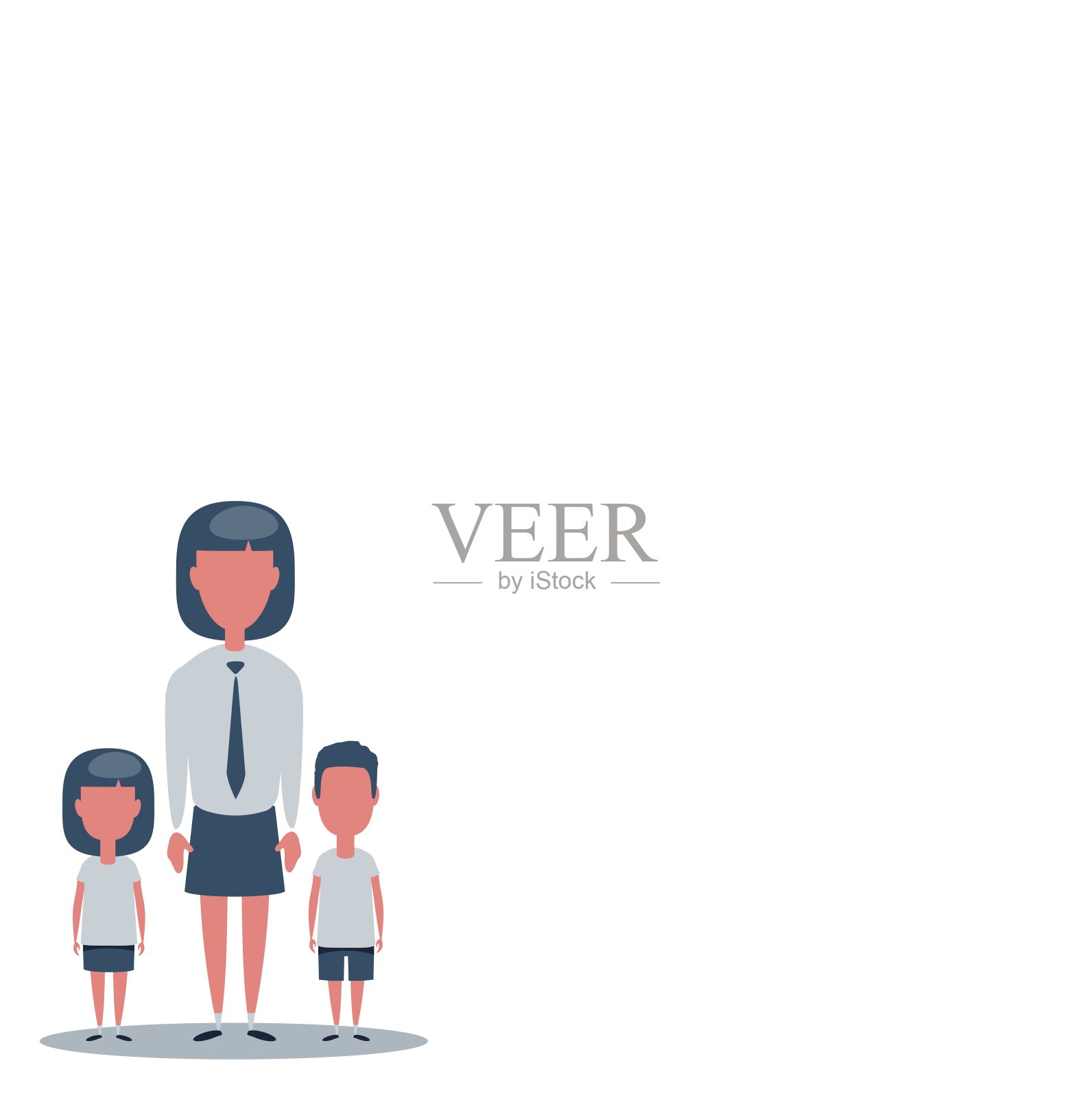 有孩子的女人。母亲带着女儿和儿子插画图片素材