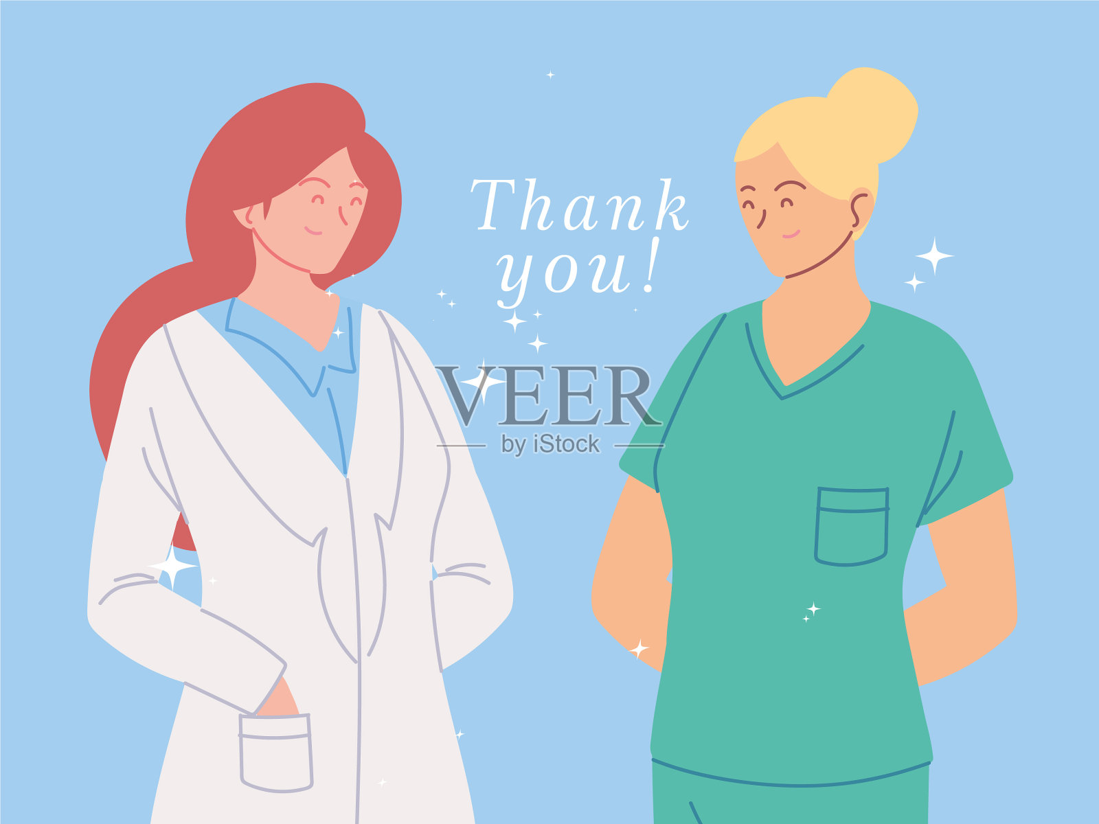 穿制服的女医生还有感谢短信插画图片素材