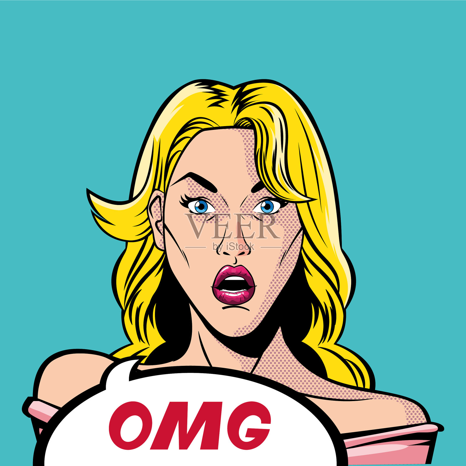 复古金发女人的卡通，omg泡泡插画图片素材