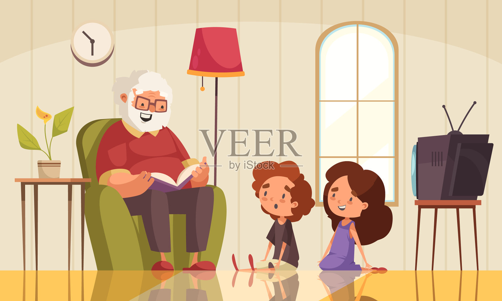 爷爷阅读背景插画图片素材