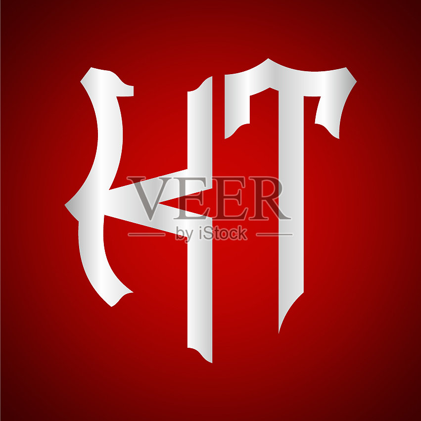 首字母k t盾牌形状与银色插画图片素材