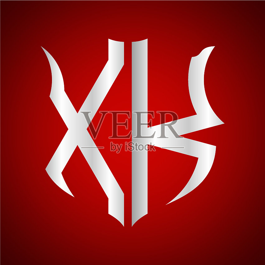 首字母x k盾牌形状与银色插画图片素材