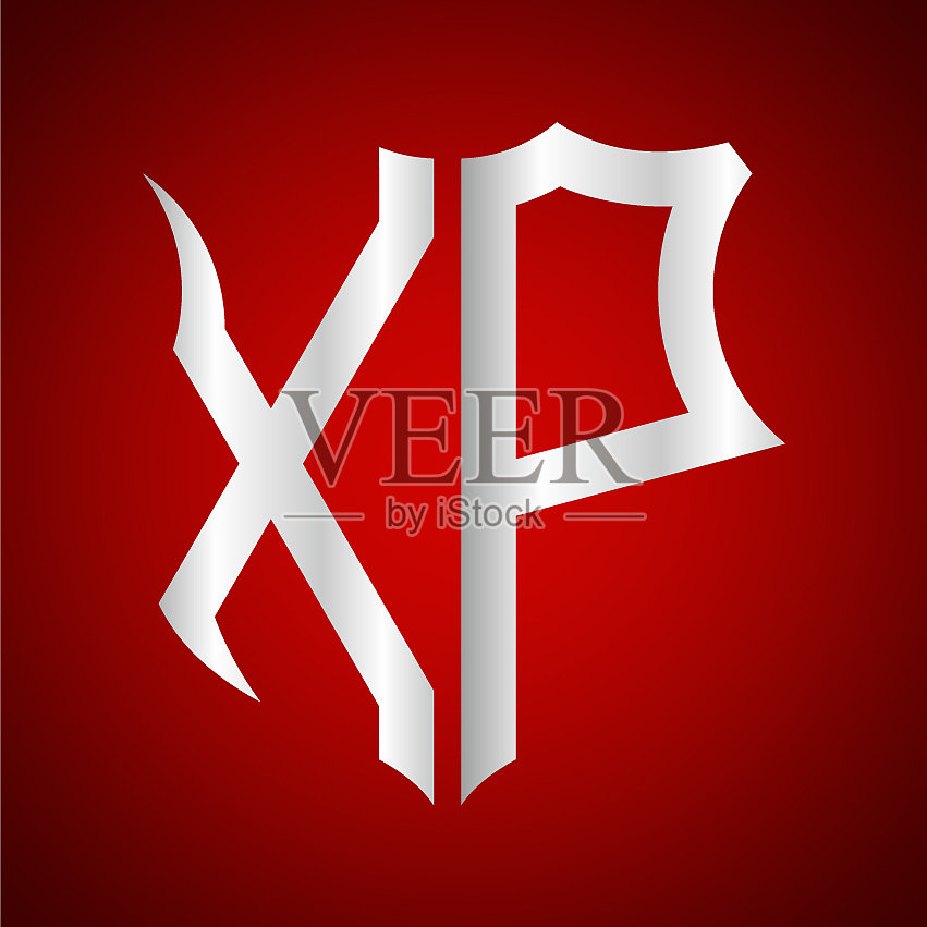 首字母x p盾牌形状与银色插画图片素材