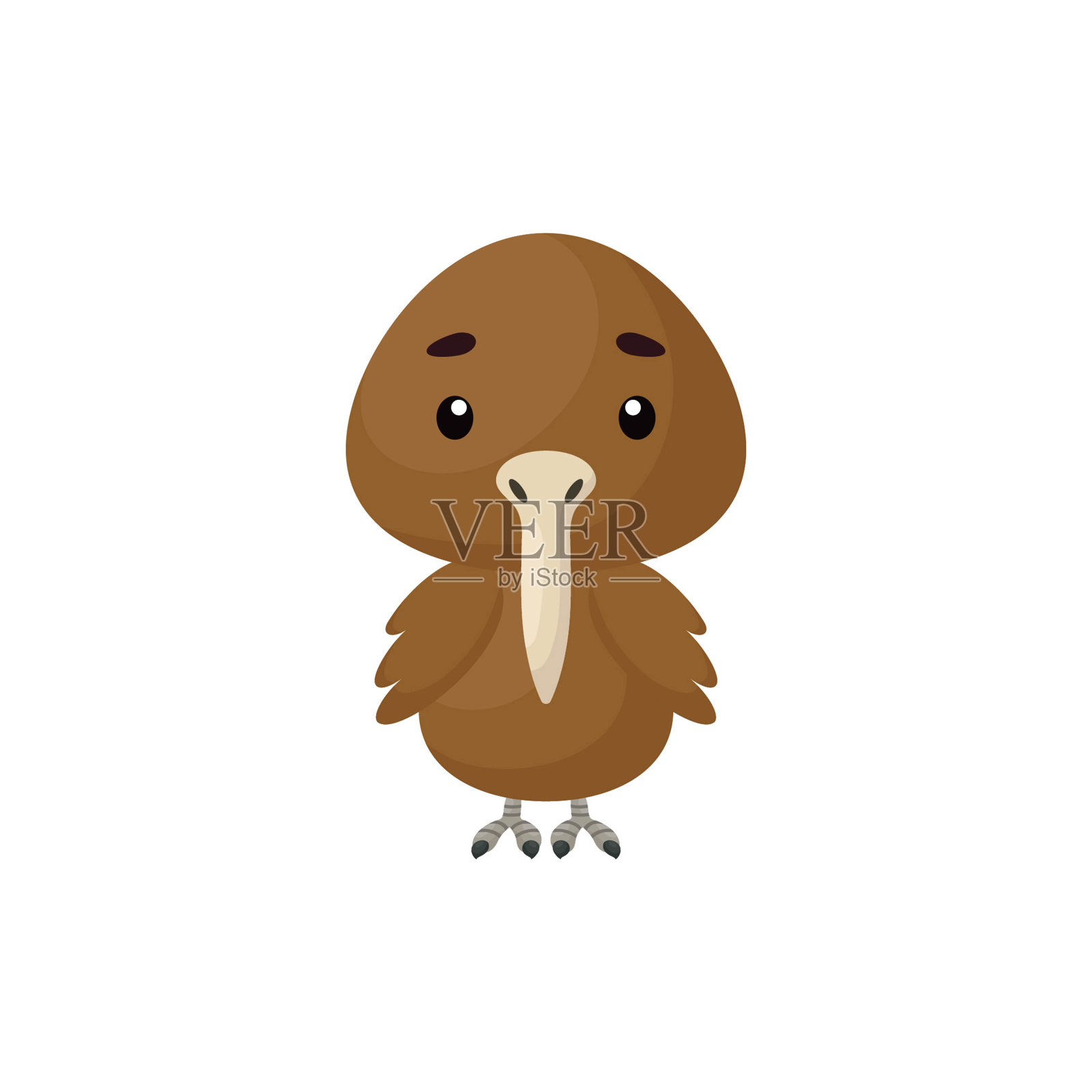 可爱的几维鸟在白色的背景。卡通动物角色的孩子卡片，婴儿送礼会，生日邀请，房子内部。鲜艳的颜色，幼稚的矢量插图在卡通风格。设计元素图片