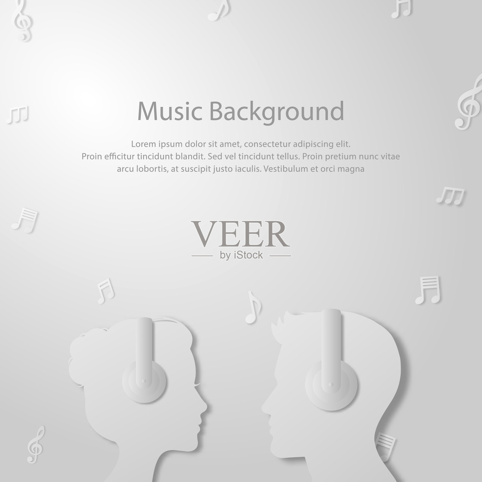 背景是一个女人和一个男人在听插画图片素材