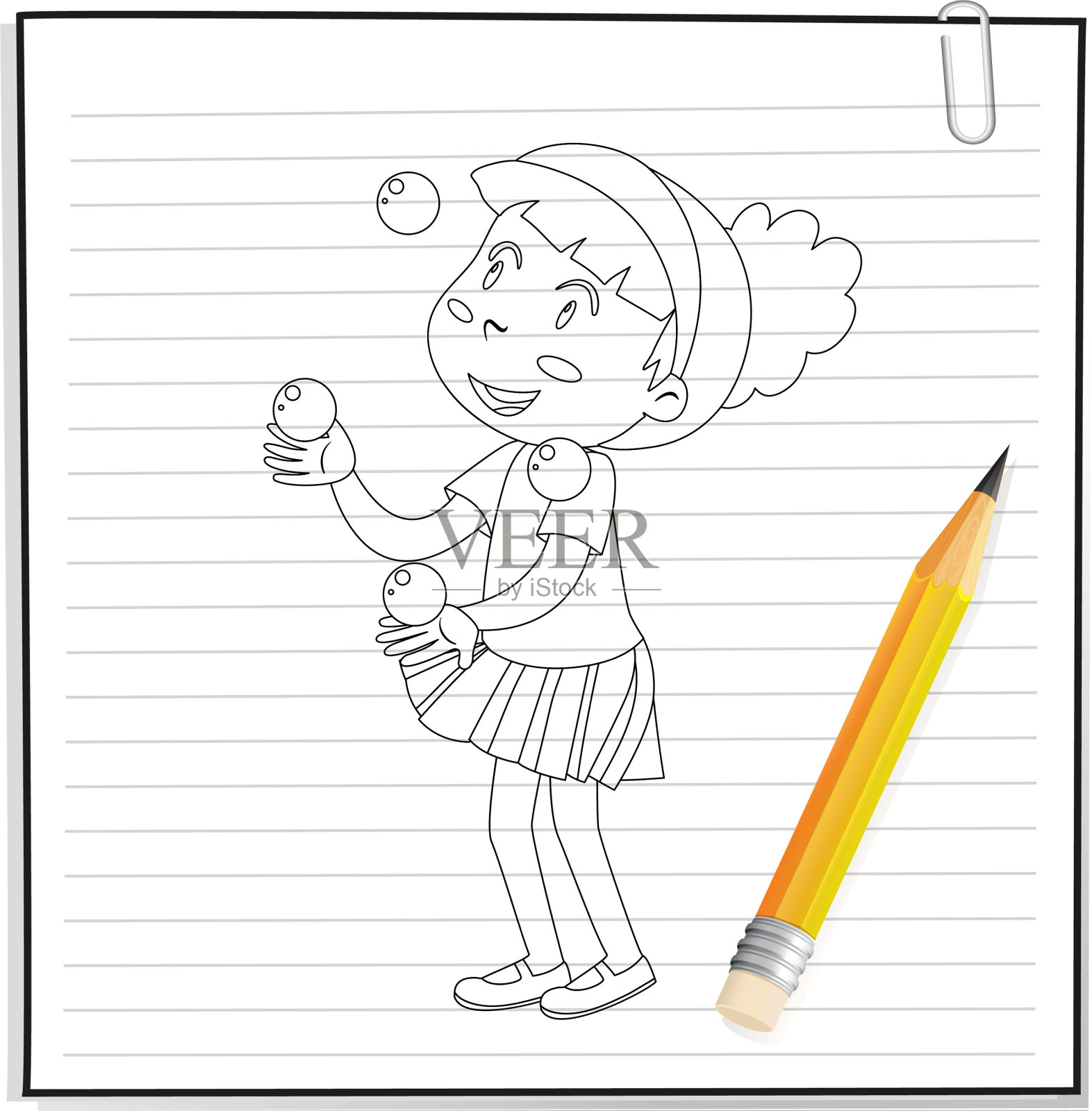 手写字的女孩玩着许多球插画图片素材