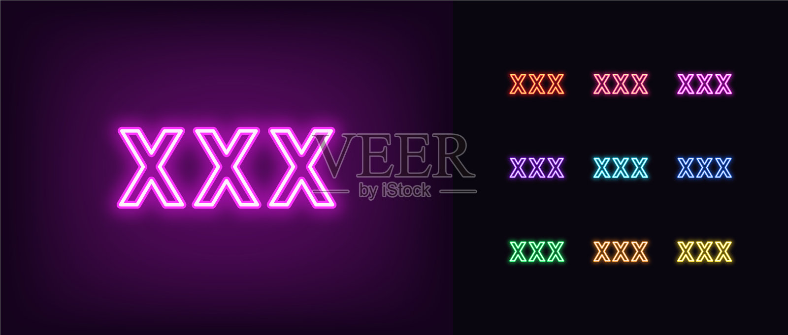 霓虹XXX图标发光的霓虹XXX标志成人内容插画图片素材