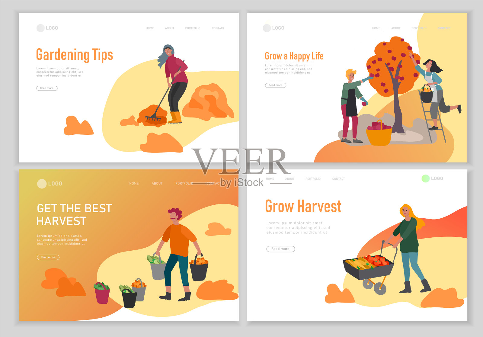 登陆页面模板与人们收集农作物设计模板素材