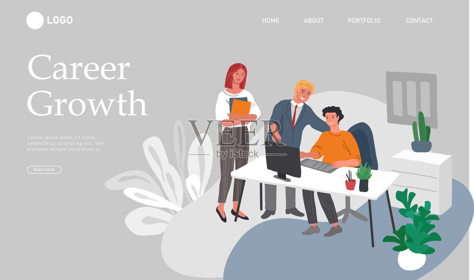 商务登陆页面模板与办公室工作人员设计模板素材