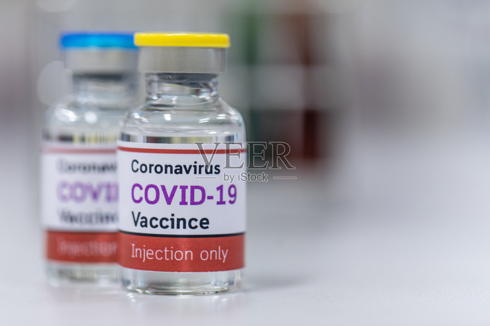 COVID-19冠状病毒疫苗的开发和创造背景。(Covid-19疫苗在实验室)照片摄影图片