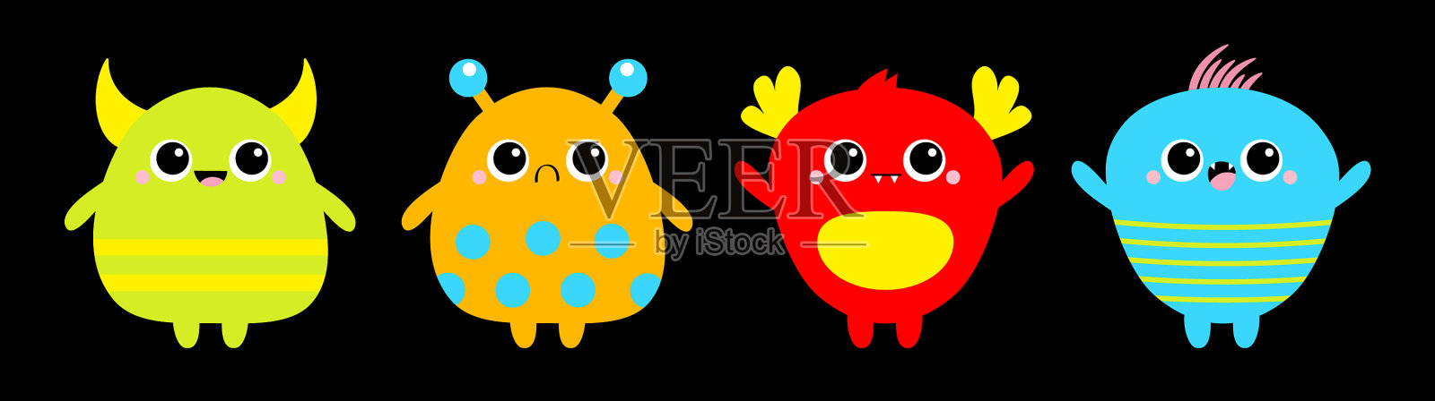 怪物图标线万圣节快乐的baicon集插画图片素材