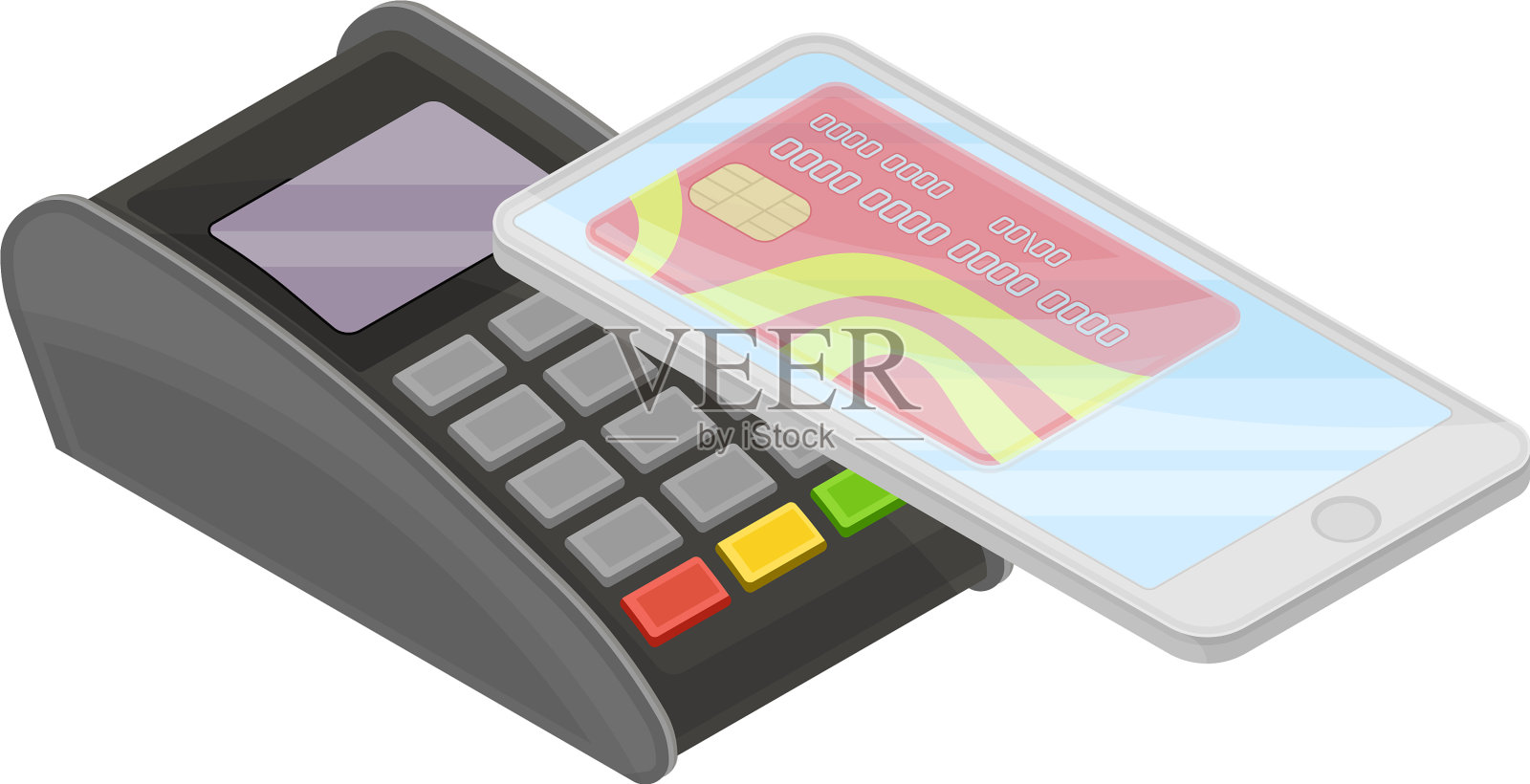 带有非接触式支付应用的智能手机软件插画图片素材