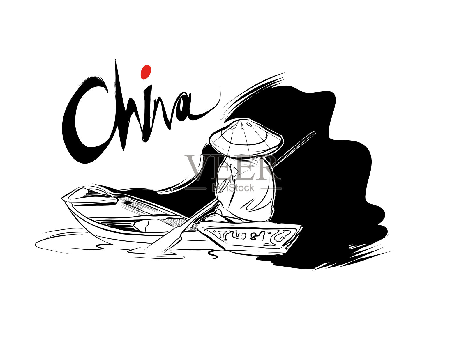 手绘卡通划船人啊矢量插图插画图片素材