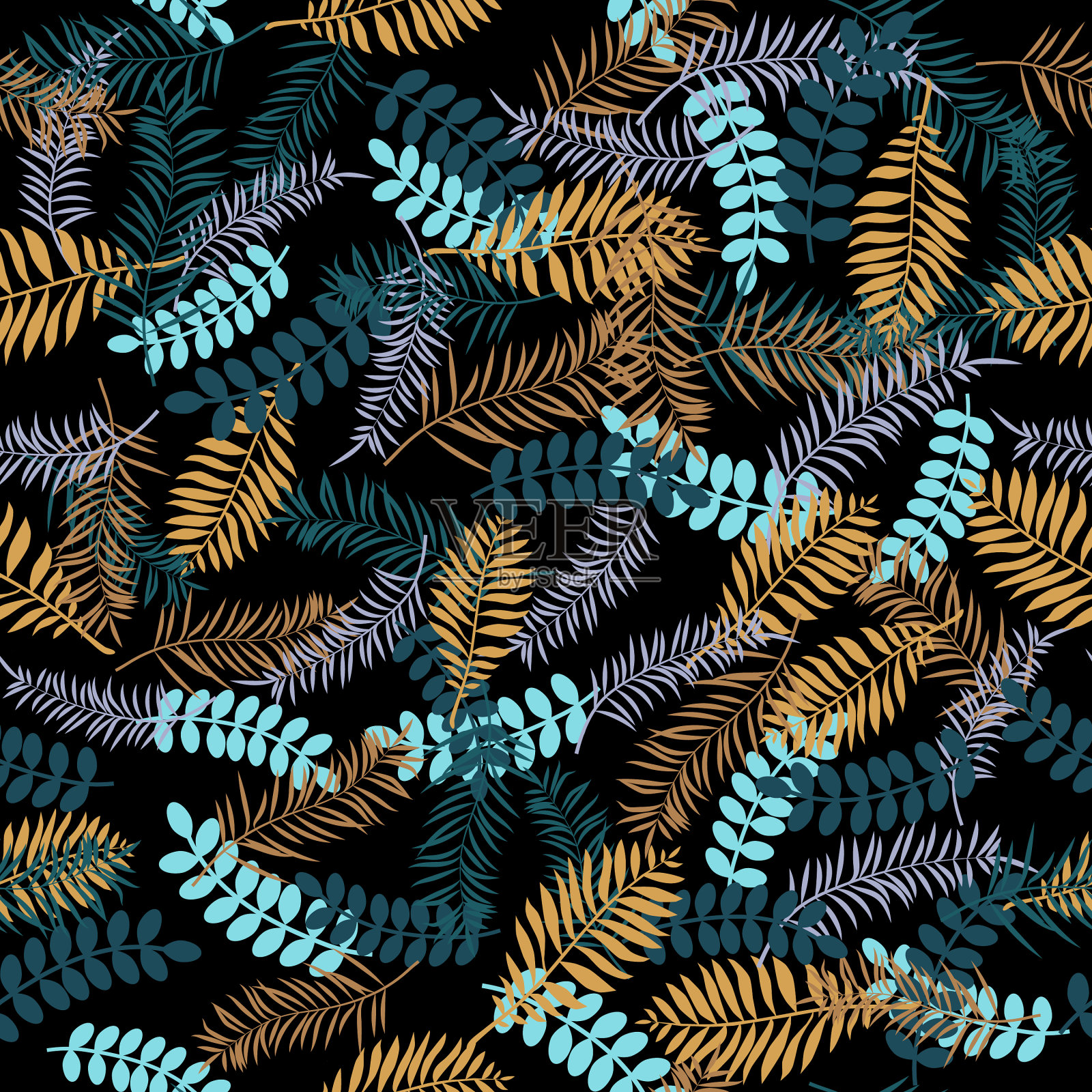 热带无缝模式与彩色叶插画图片素材