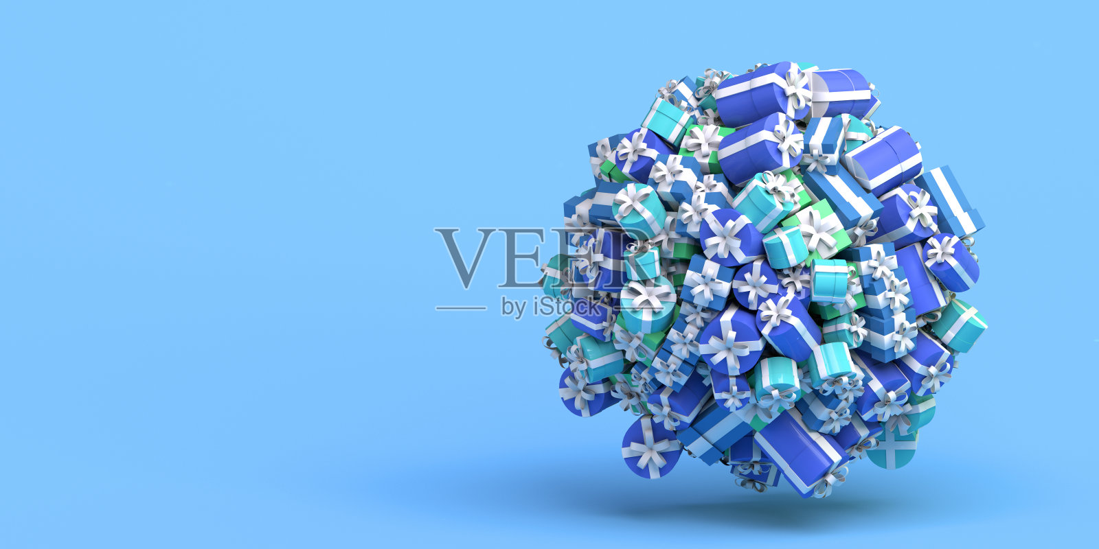 抽象球的礼物盒或礼品盒。带有文本或副本空间的圣诞横幅。3 d演示。照片摄影图片