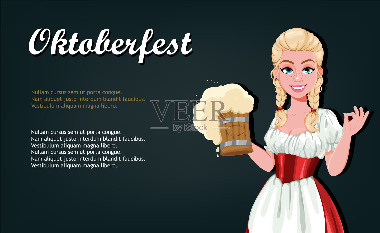 在啤酒节上穿着传统服装的德国女孩插画图片素材