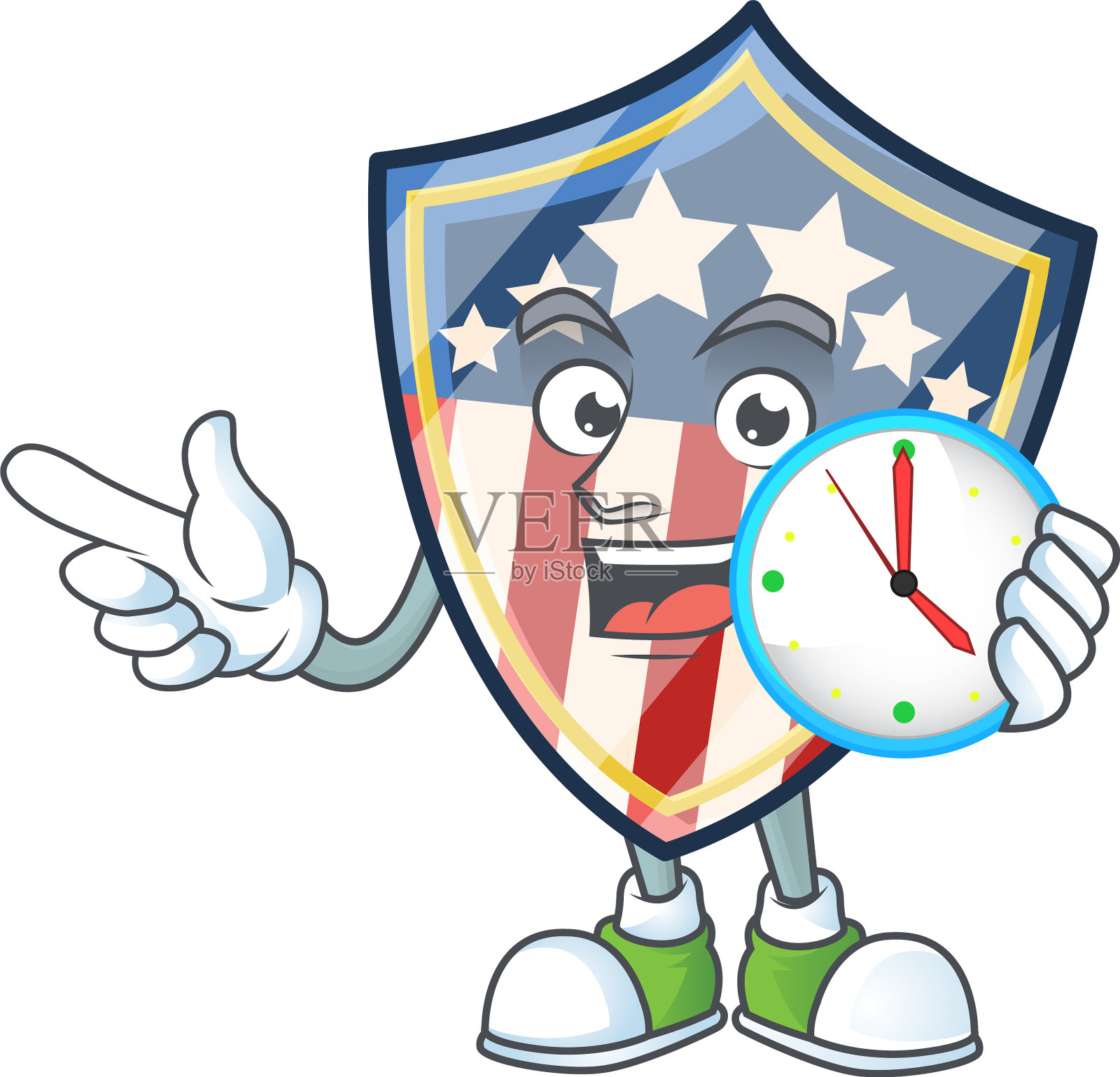 古董盾徽章美国卡通与时钟插画图片素材