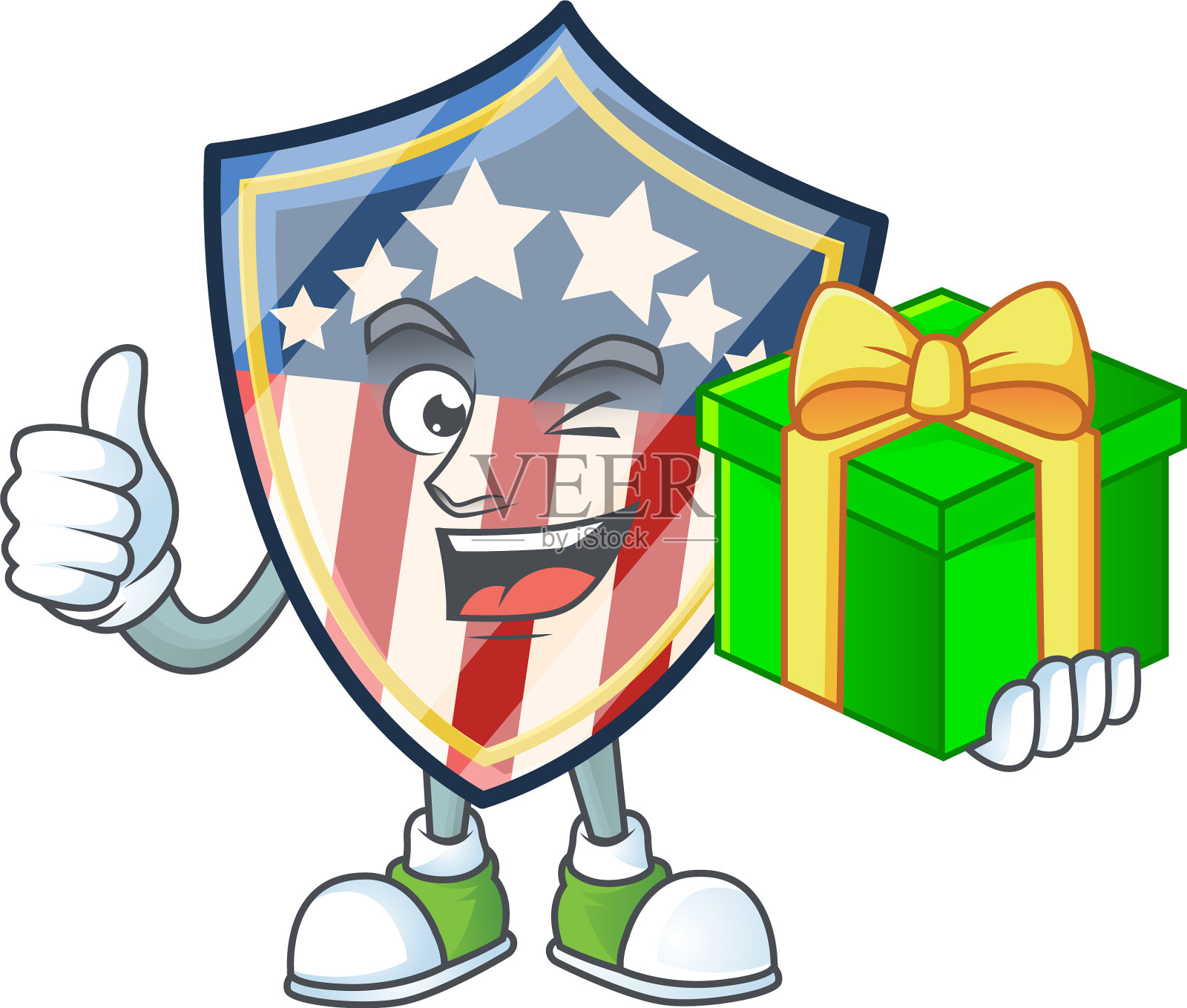 可爱的古董盾徽章美国持有一个礼盒插画图片素材