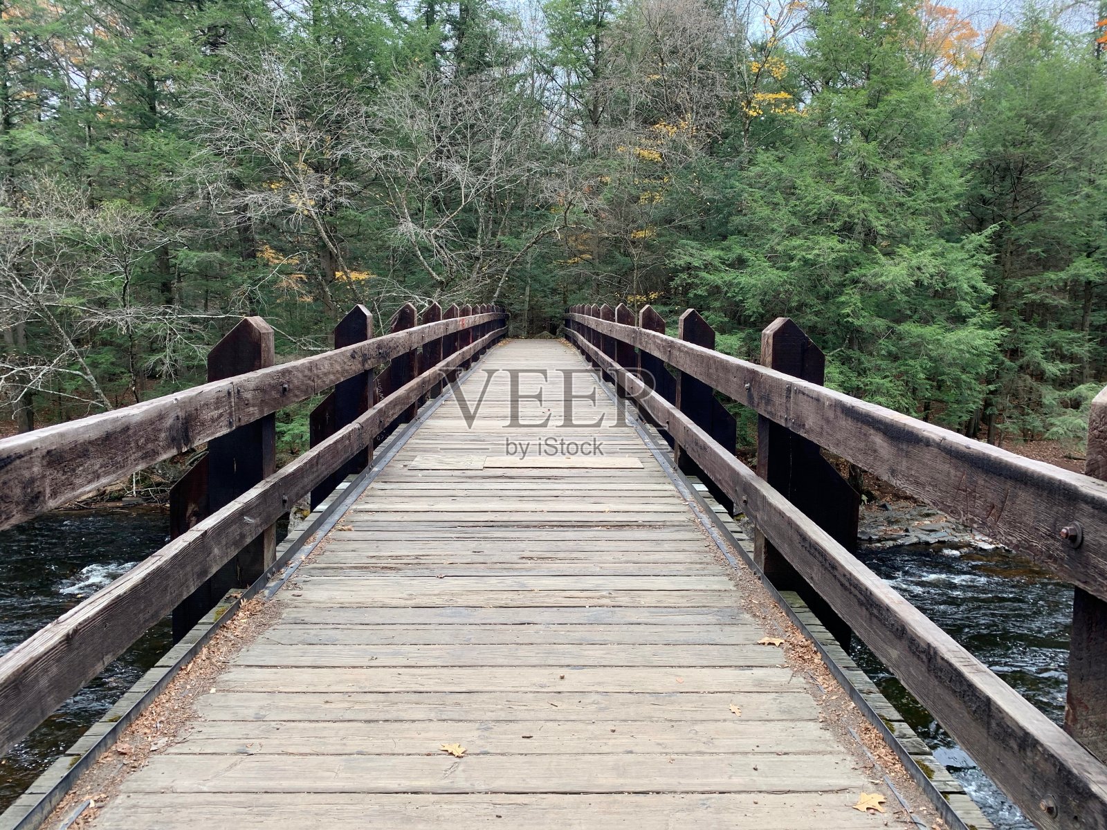 乡村木桥横跨天然河流照片摄影图片