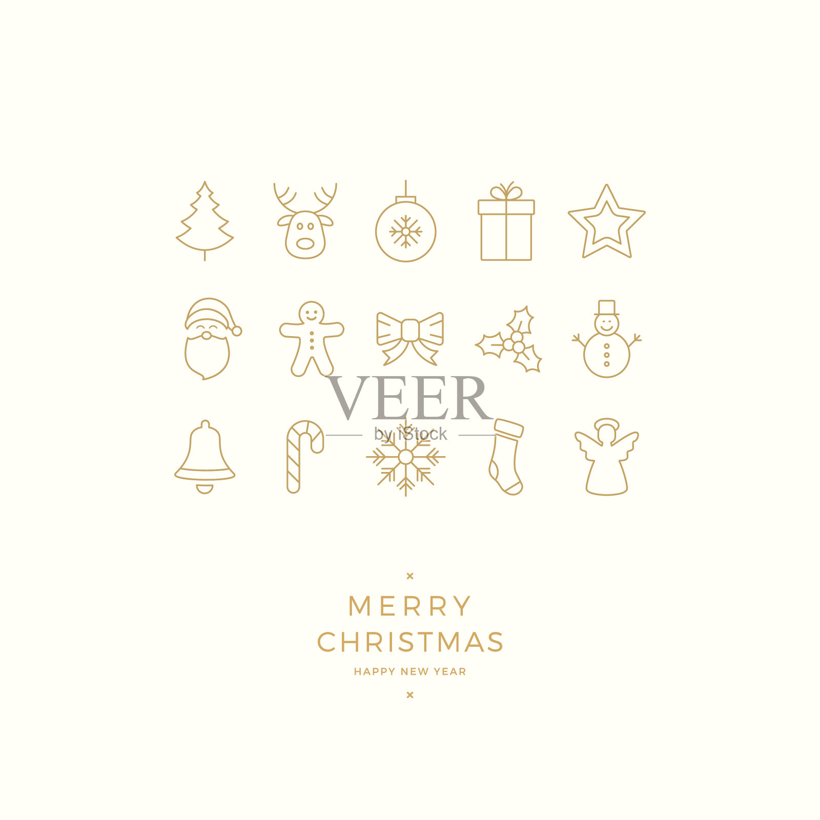 圣诞快乐小金卡插画图片素材