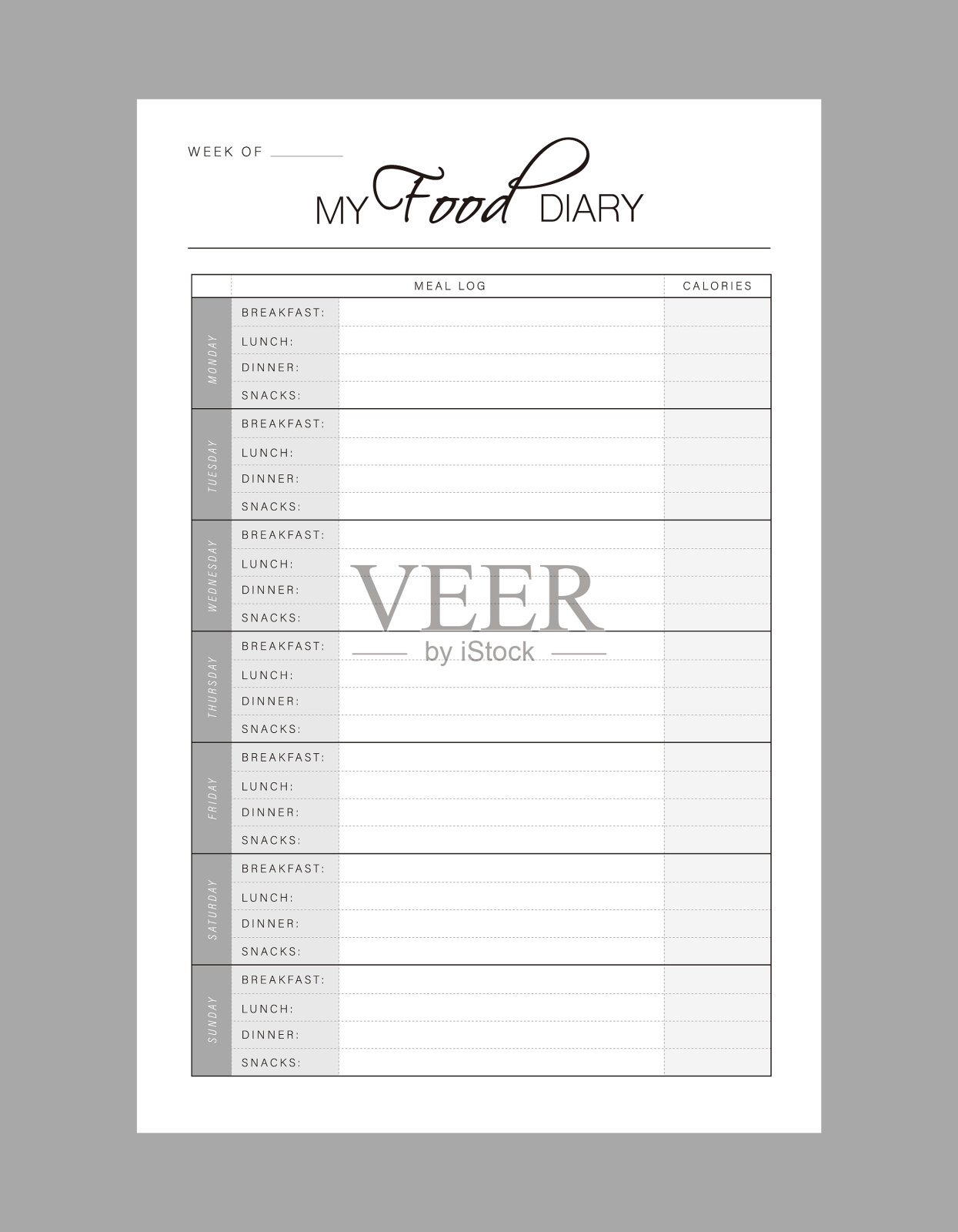 食物日记计划打印模板插画图片素材