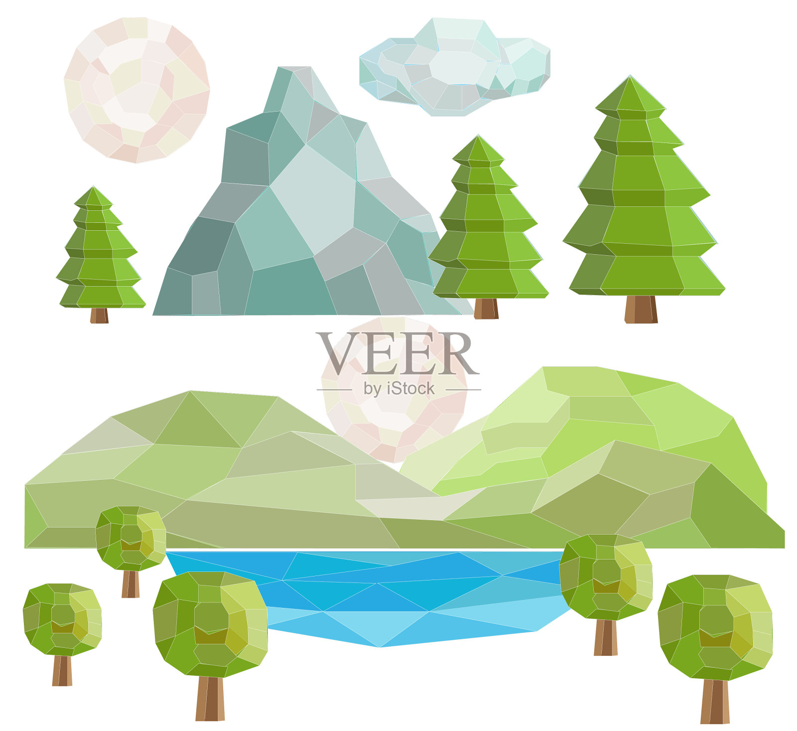 低聚景观设计元素插画图片素材