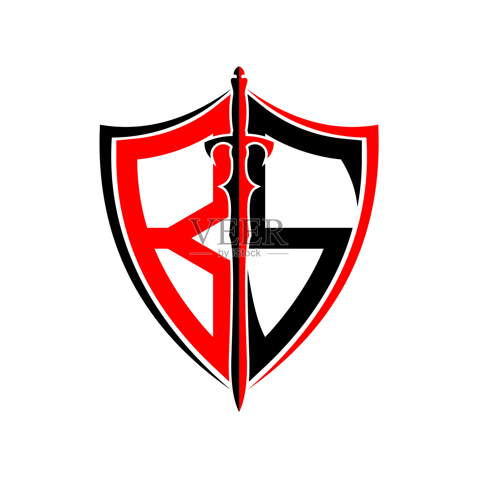 标志设计的首字母b s盾甲剑插画图片素材