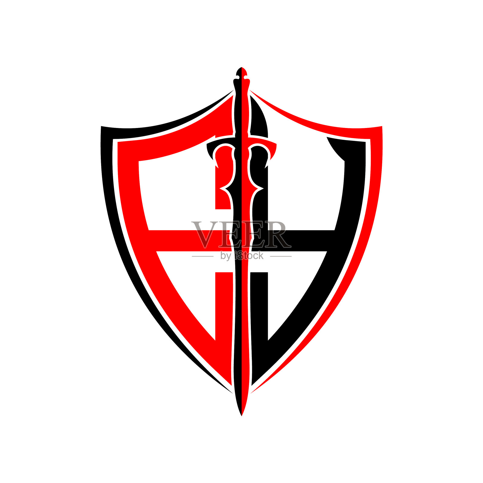 标志设计的首字母e盾牌盔甲剑插画图片素材