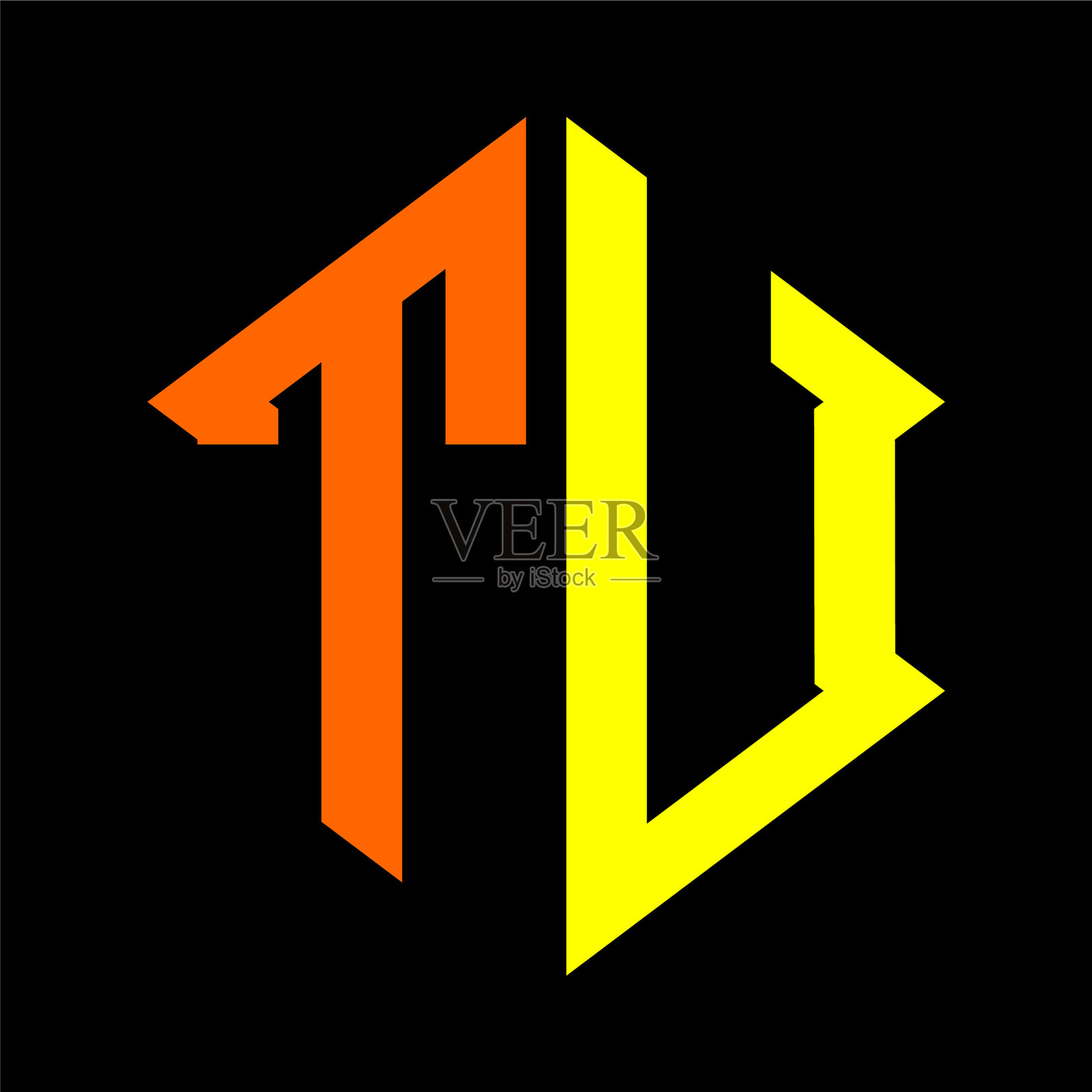 首字母t u六角字母标志在橙色和插画图片素材