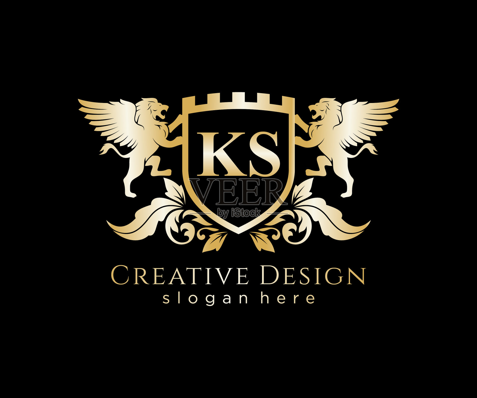 Ks字母首字母以狮子皇家标志模板插画图片素材