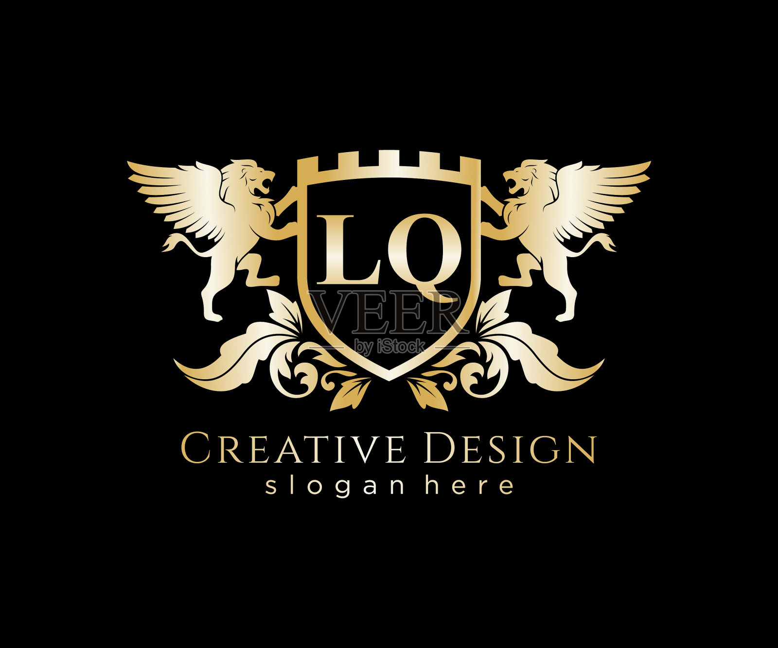 Lq字母首字母用狮子皇家标志模板插画图片素材