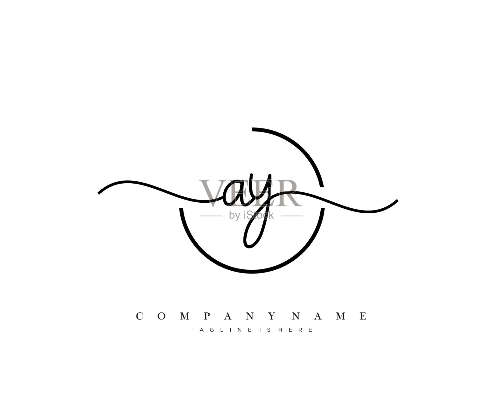 Ay最初的书法极简几何标志插画图片素材