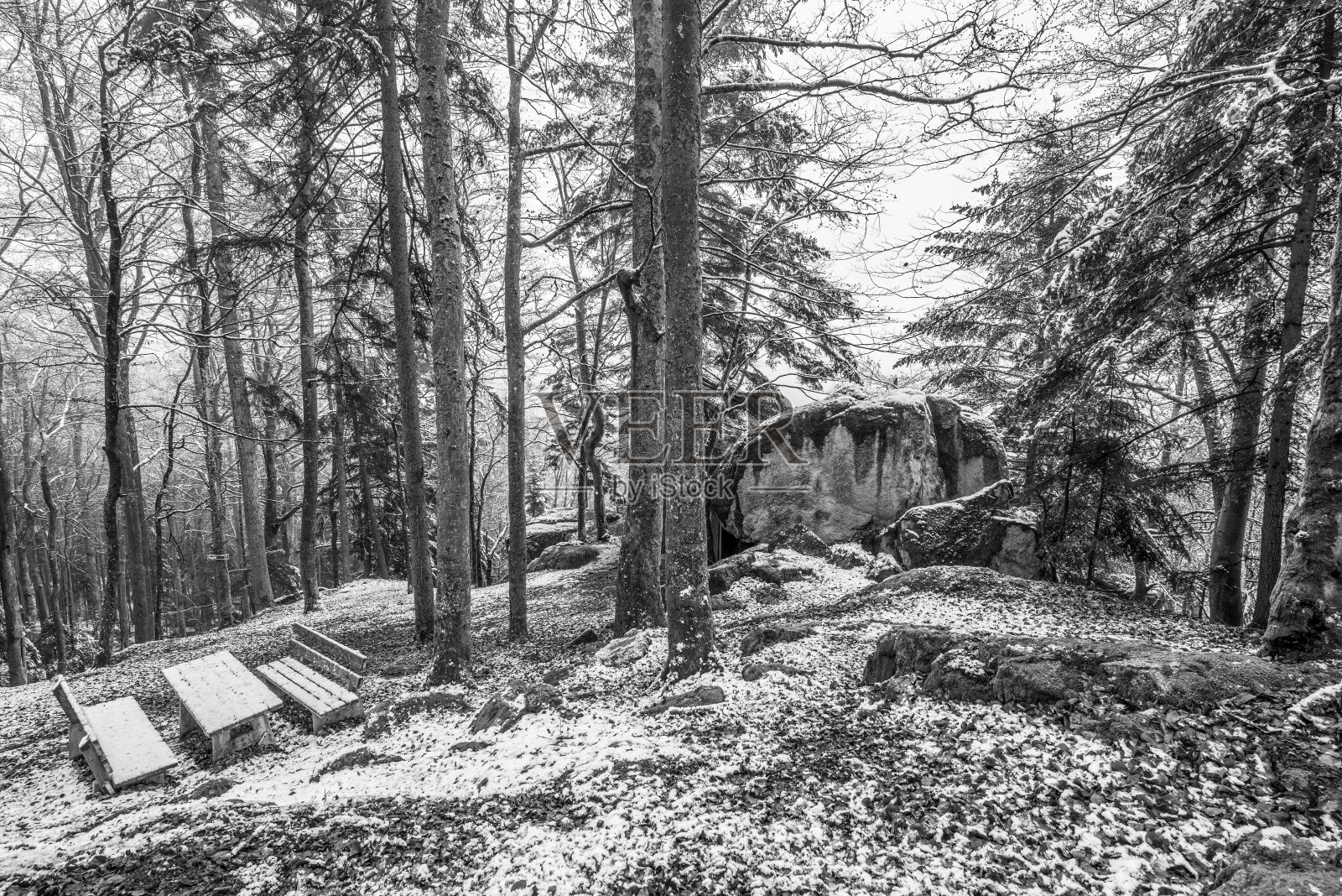 在德国格拉芬瑙附近的巴伐利亚森林，全景旅游环行步道的山顶十字和观景台照片摄影图片