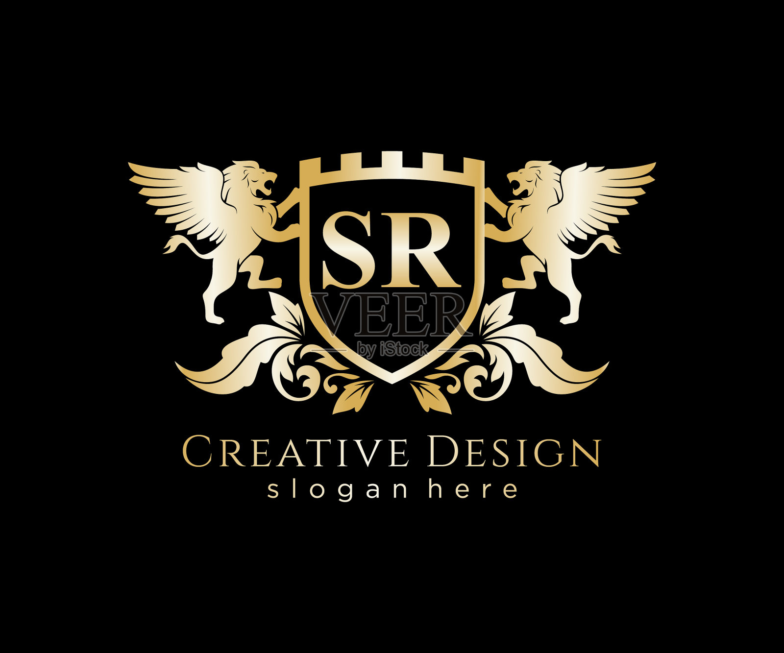 首字母以狮王徽为模板插画图片素材