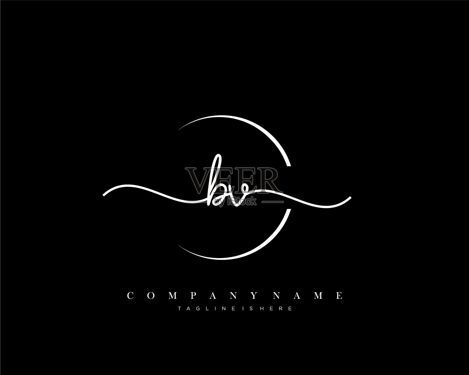 Bv最初的手写极简几何标志插画图片素材