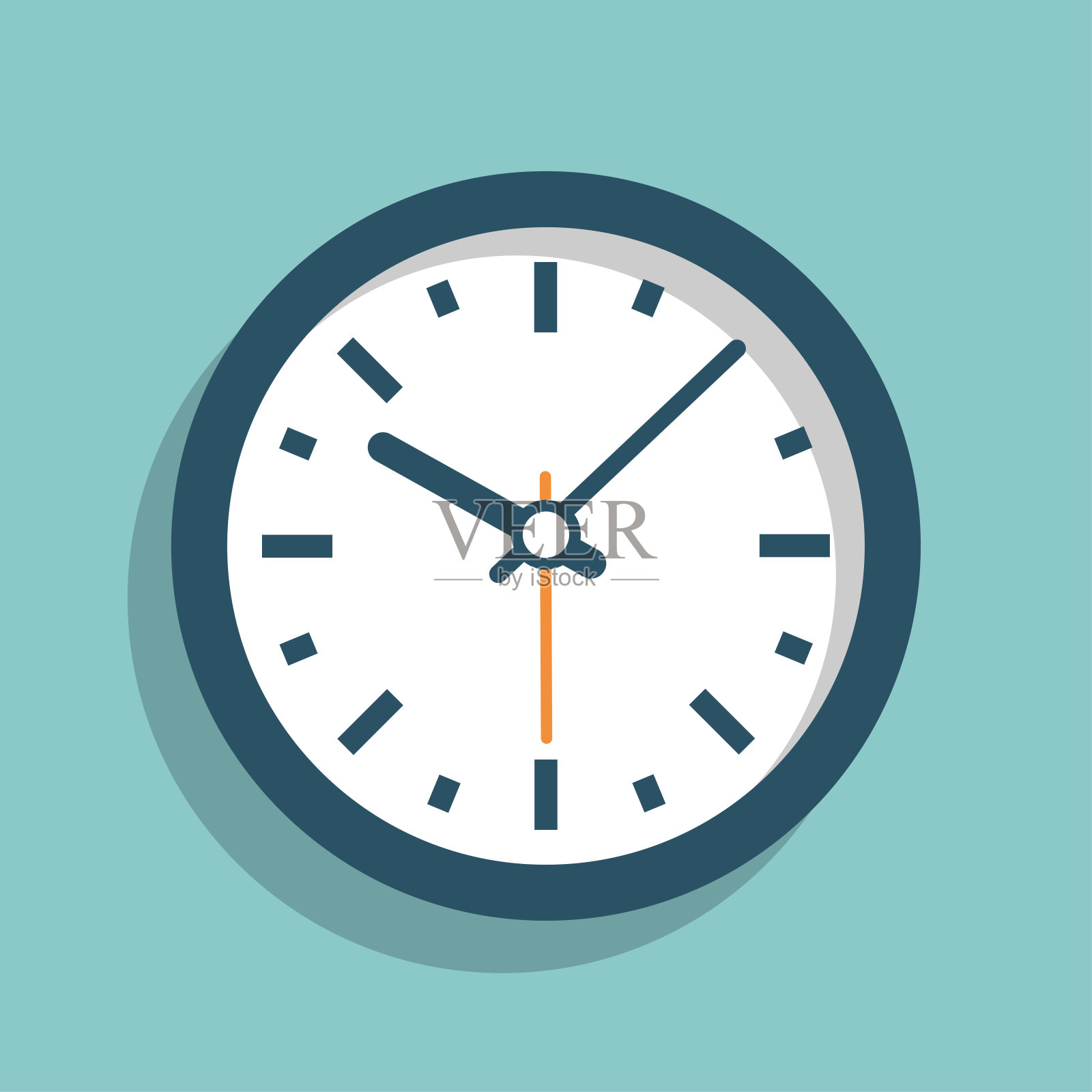 时钟图标在现代平面风格。挂钟孤立在蓝色背景上。插画图片素材