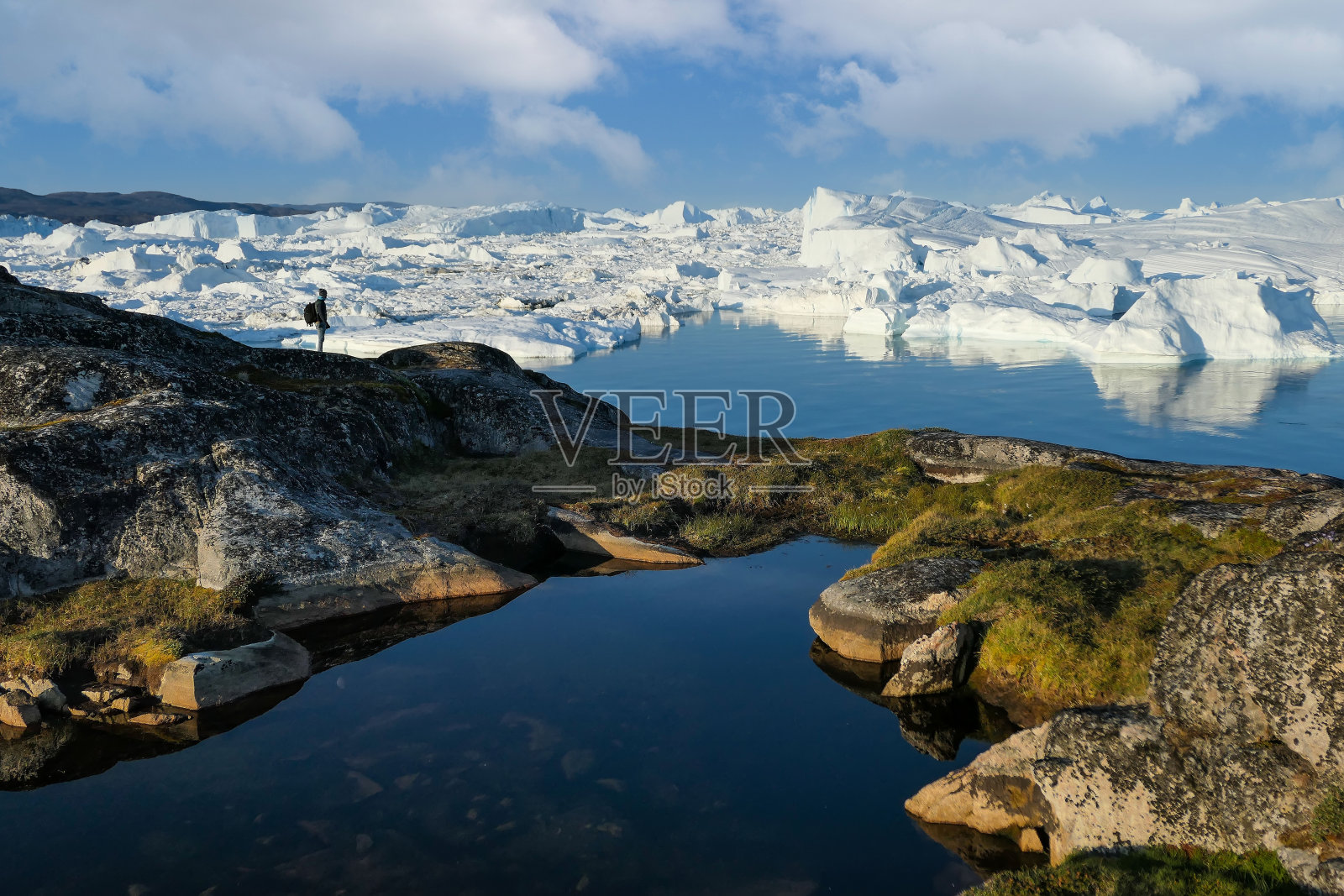 西格陵兰岛迪斯科湾峡湾的漂浮冰川照片摄影图片