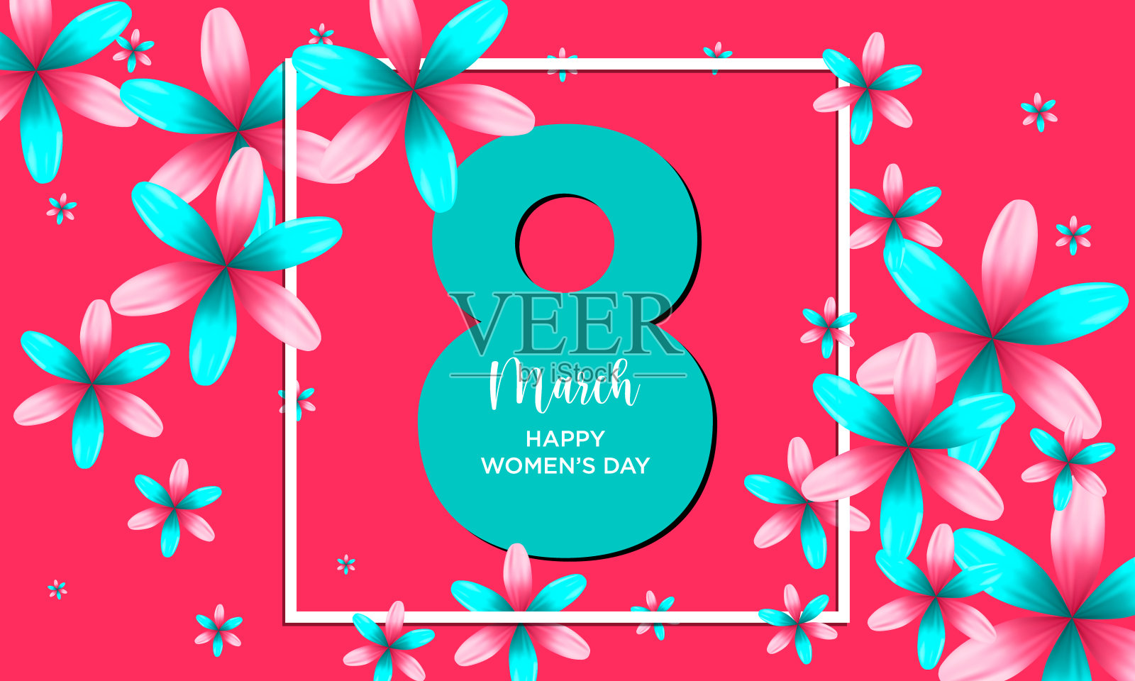 3月8日国际妇女节海报。带鲜花的妇女节贺卡。矢量插图。插画图片素材