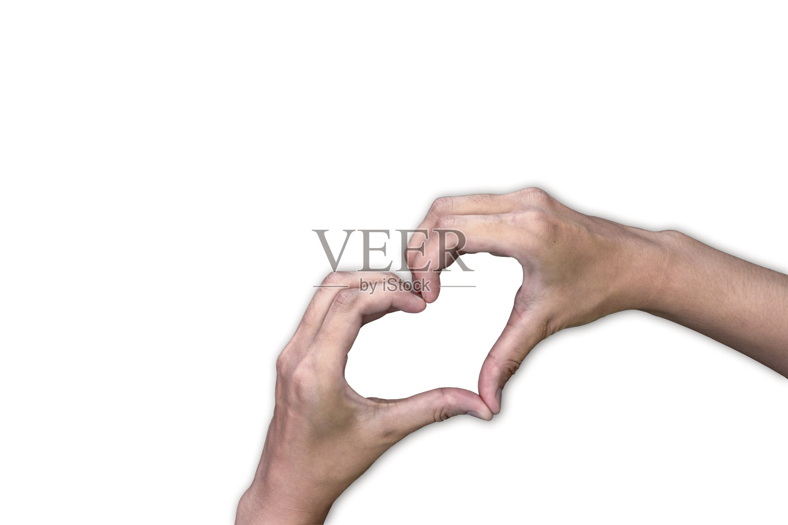 女性的双手用手指合成心形，孤立在白色背景上。美丽的女人的手与副本空间。从侧面看语言手势。情人节的爱情概念。照片摄影图片