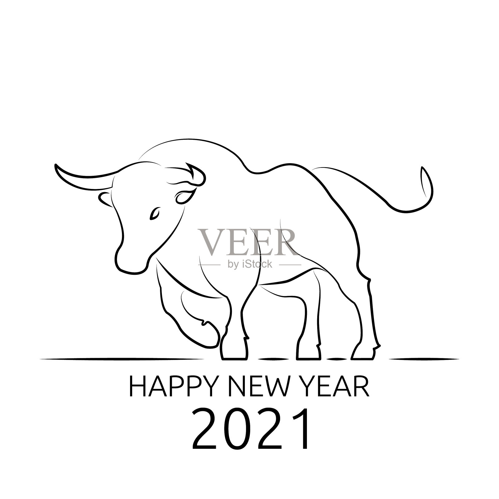 金属牛标志新年2021线标志插画图片素材