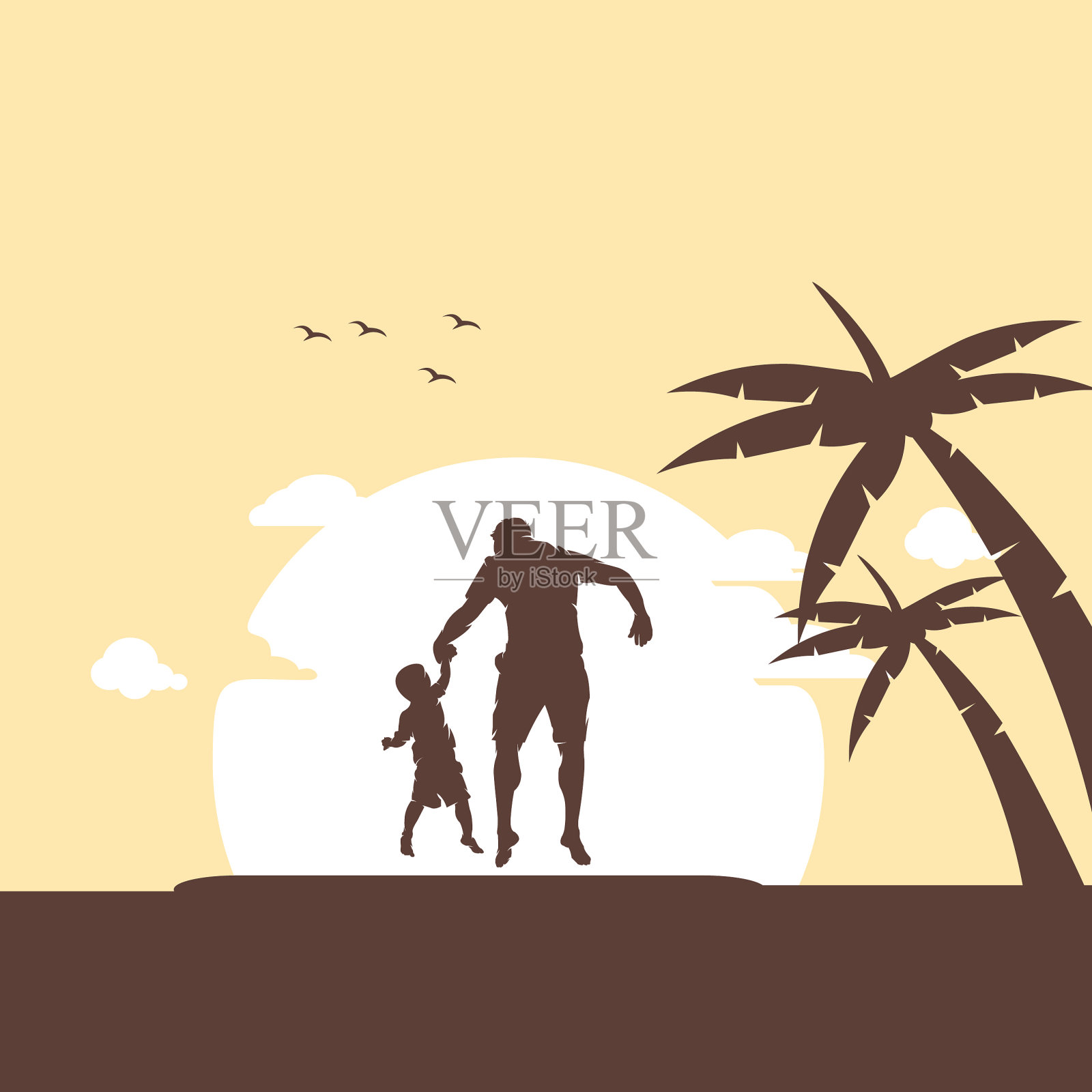 父亲和儿子跳跃插画图片素材