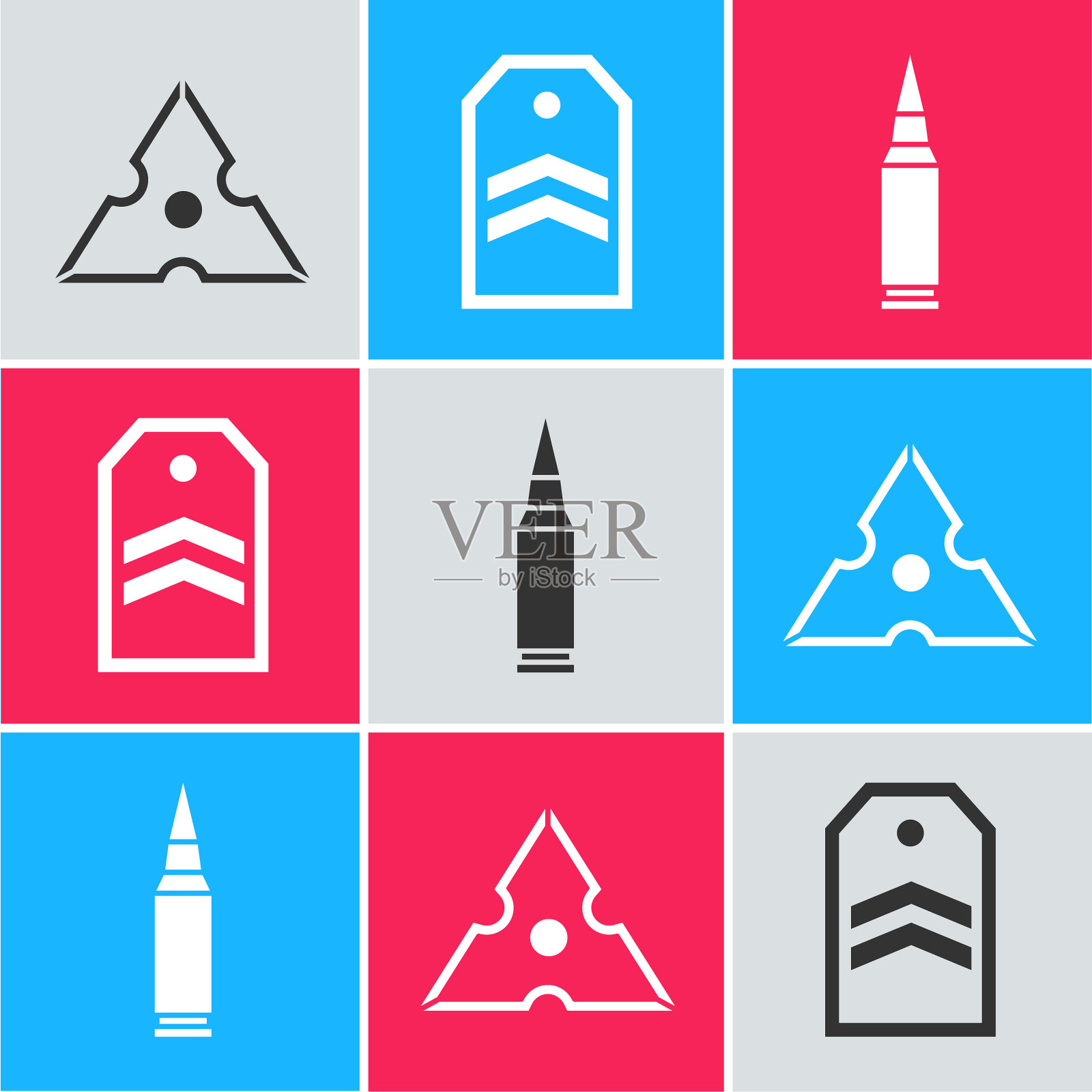 设置日本忍者飞镖纹章和子弹图标素材