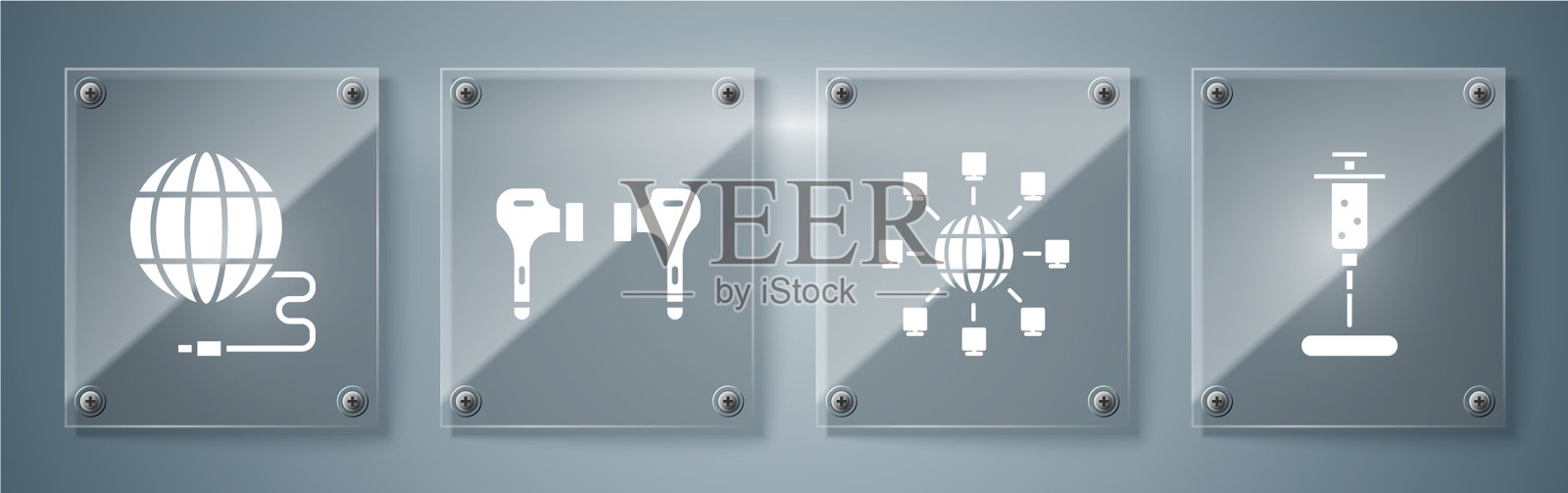 设置注射器社交网络空气耳机和图标素材