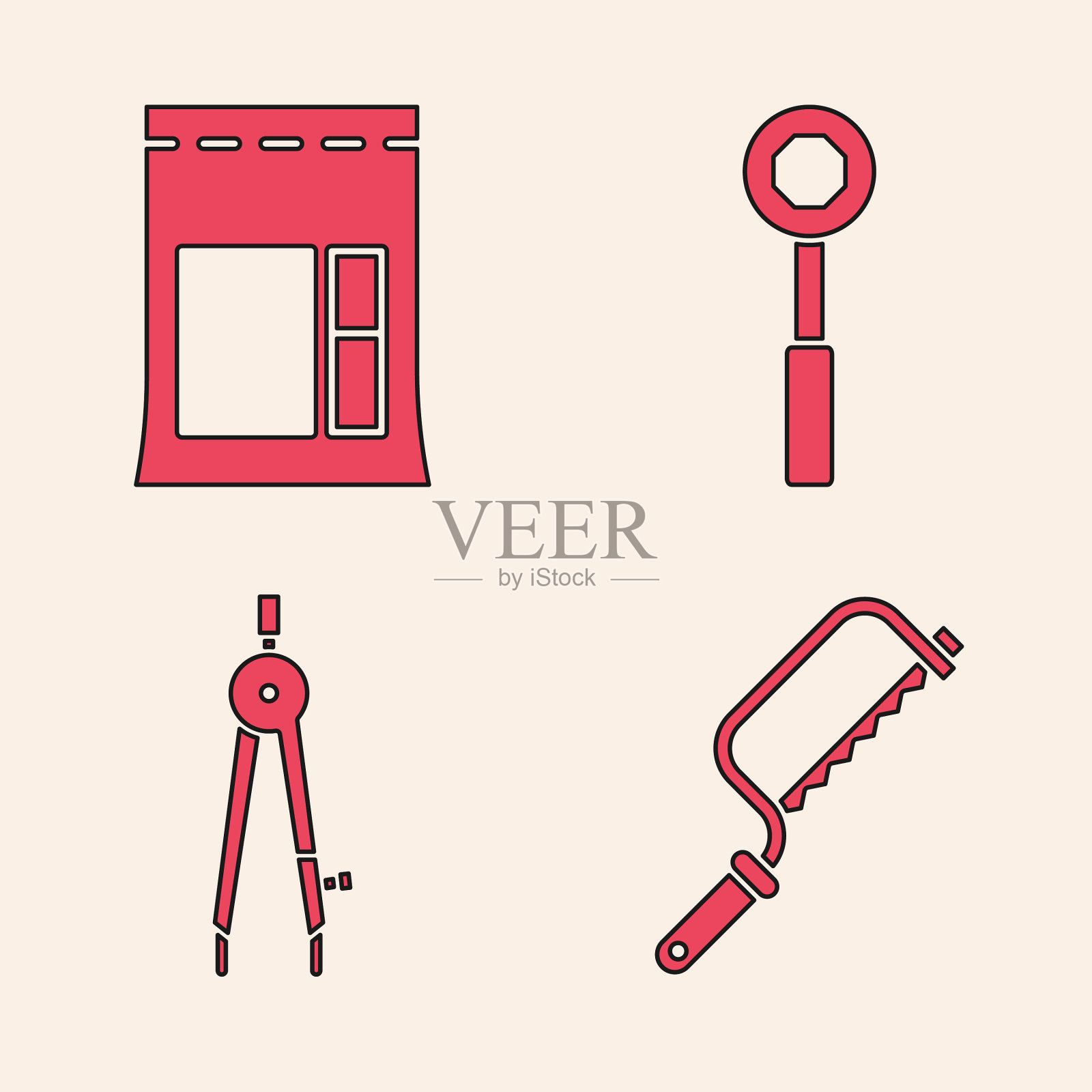 安装钢锯水泥袋扳手和图标素材