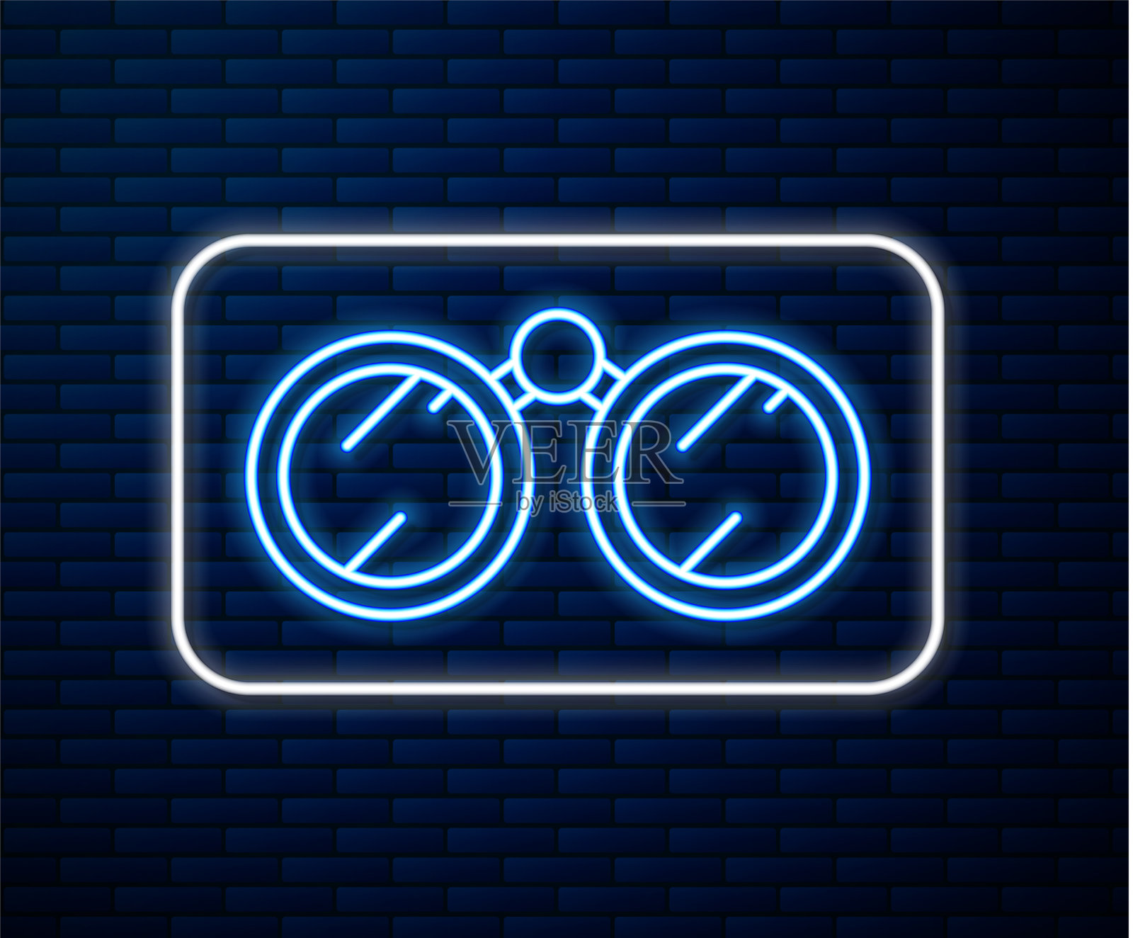 发光的霓虹灯线双筒望远镜图标孤立插画图片素材