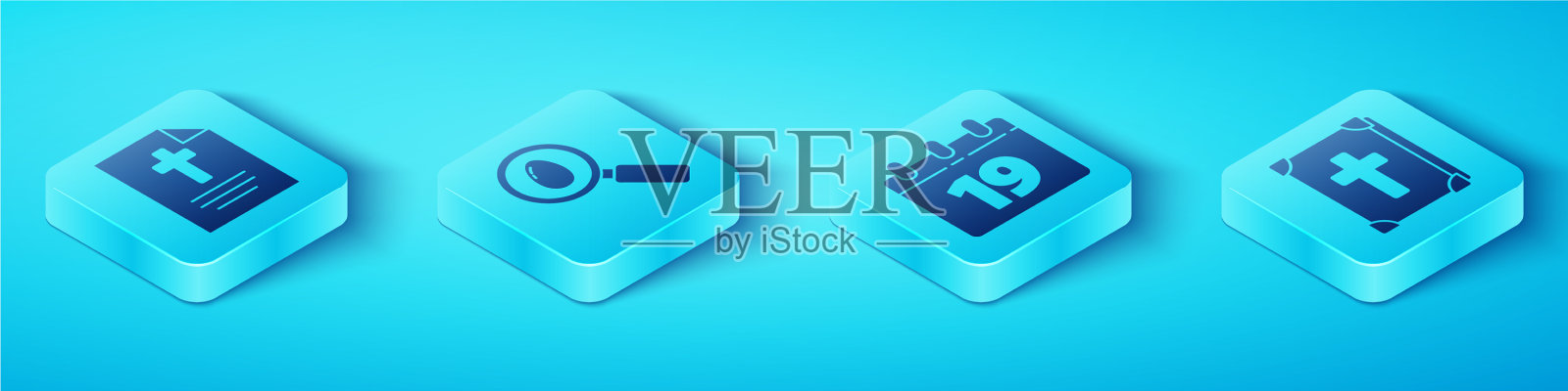 设置等距贺卡与快乐复活节图标素材