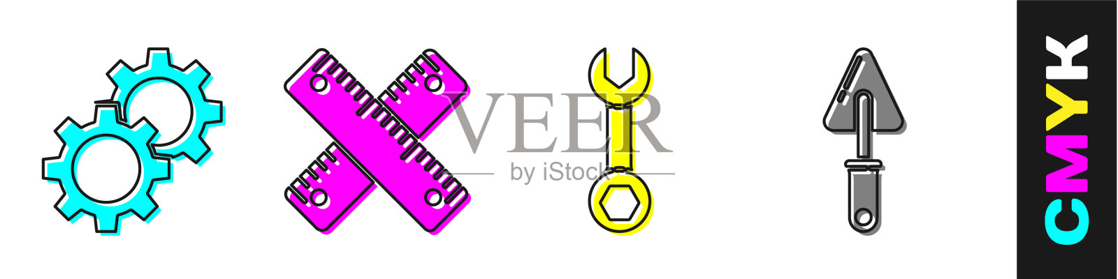 安装十字尺扳手和抹子图标素材