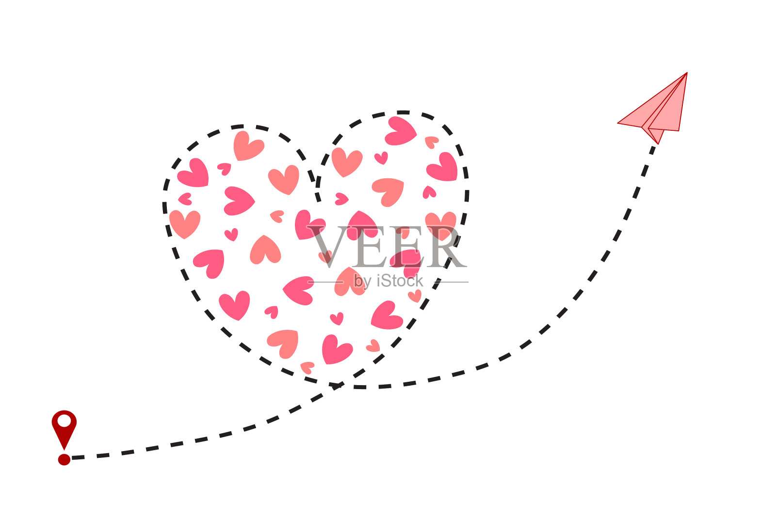 爱旅行飞机的图标和轨道与红色的心插画图片素材