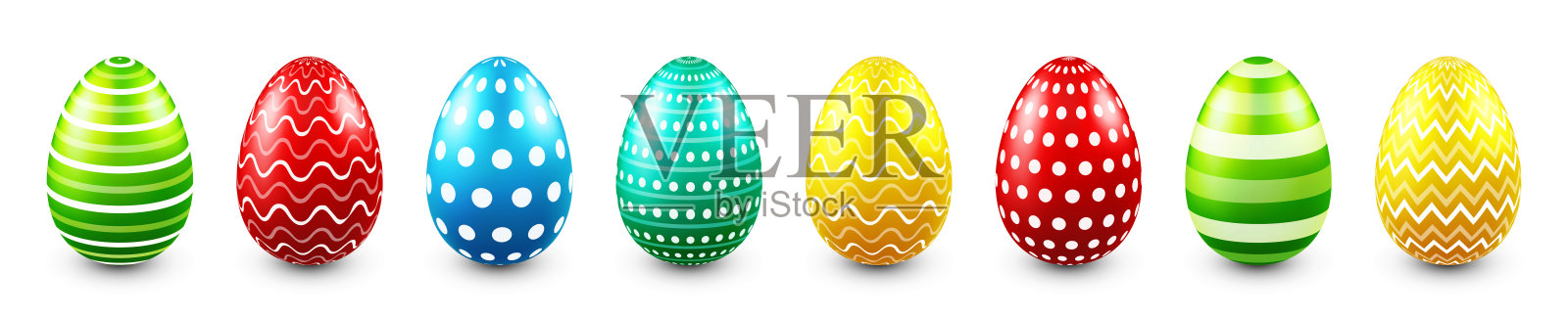 五颜六色的复活节彩蛋孤立在白色的背景。季节性的春季装饰元素。彩蛋游戏。矢量图插画图片素材