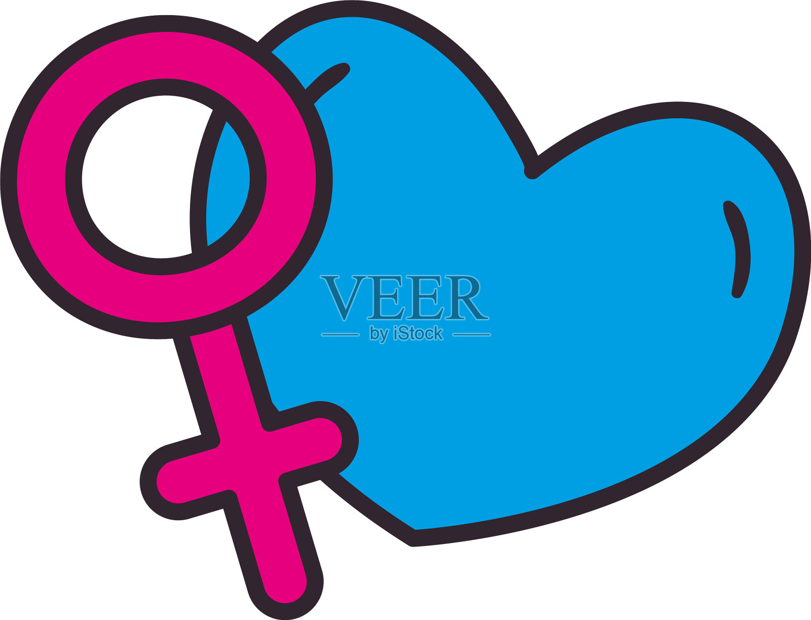 心用女性的性别线和填充风格的图标设计元素图片